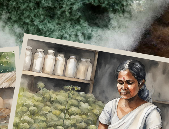 Farmer preparing bio-inputs illustration